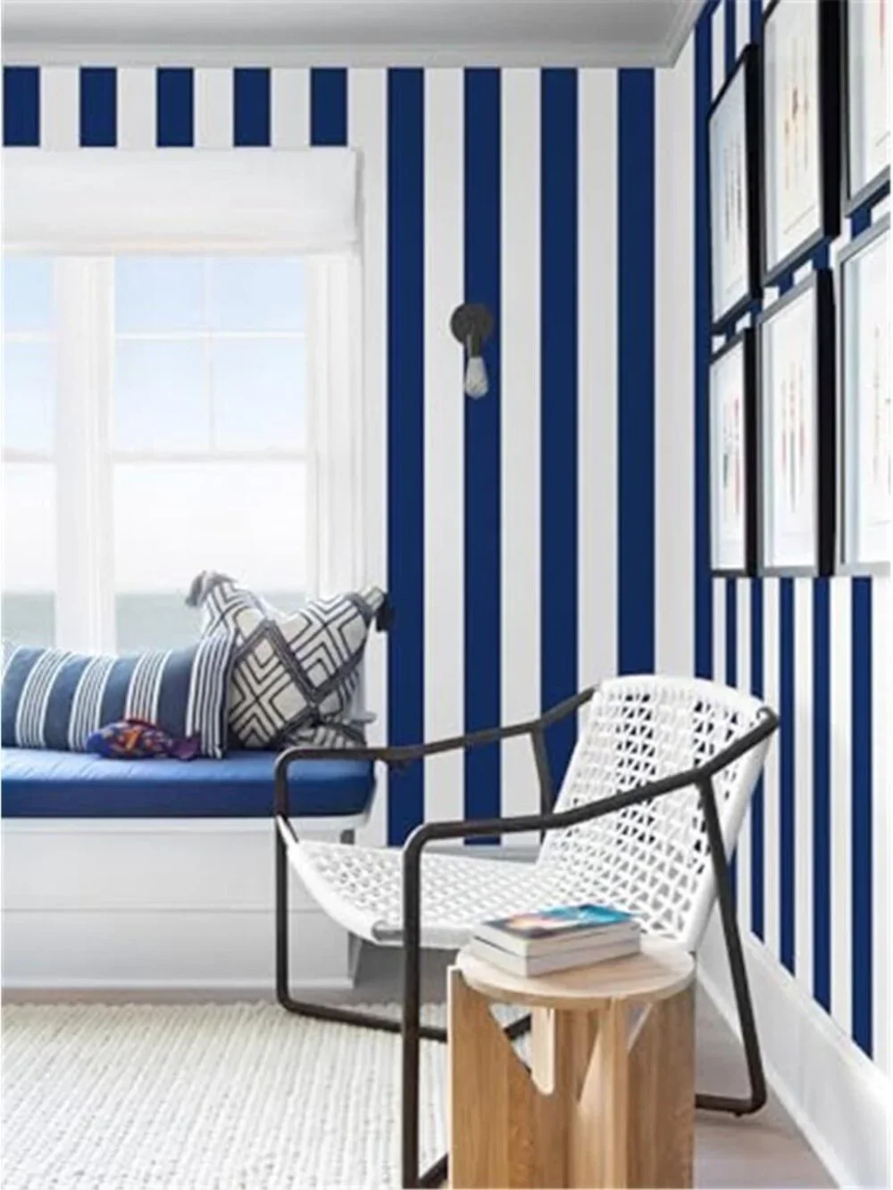 Blue White Striped Peel Stick Wallpaper Removable Self Adhesive Vinyl Roll